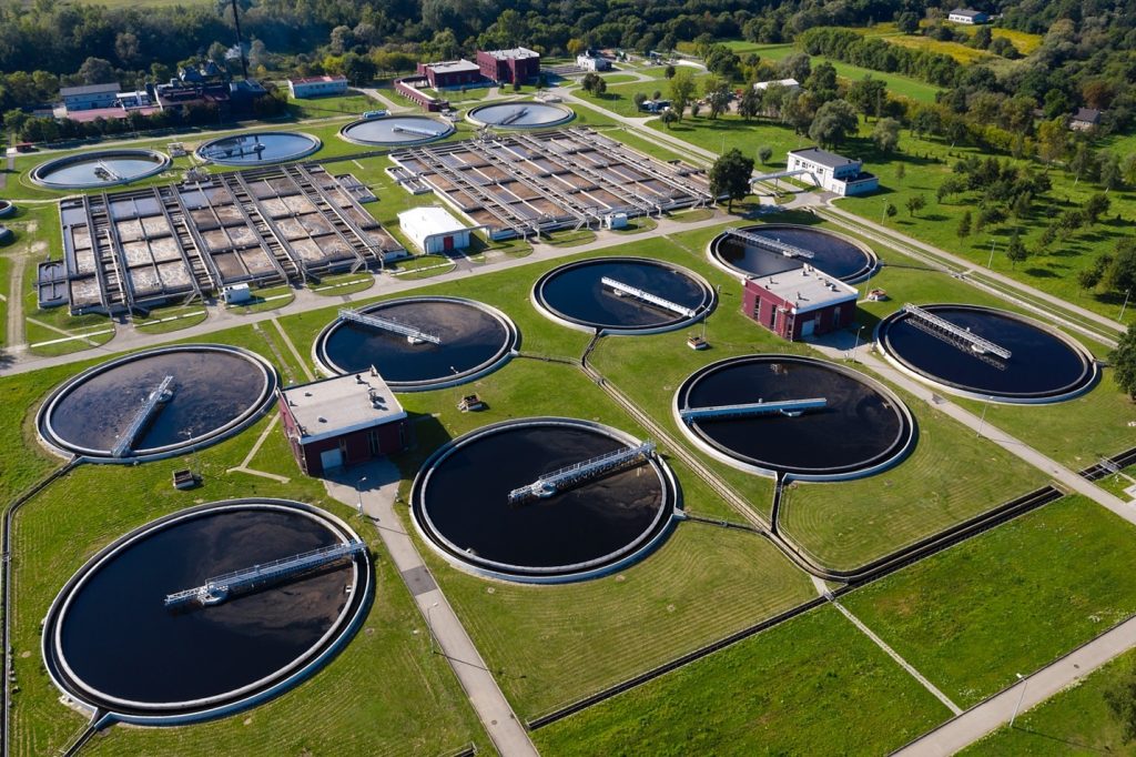 Aerial view of a water purification