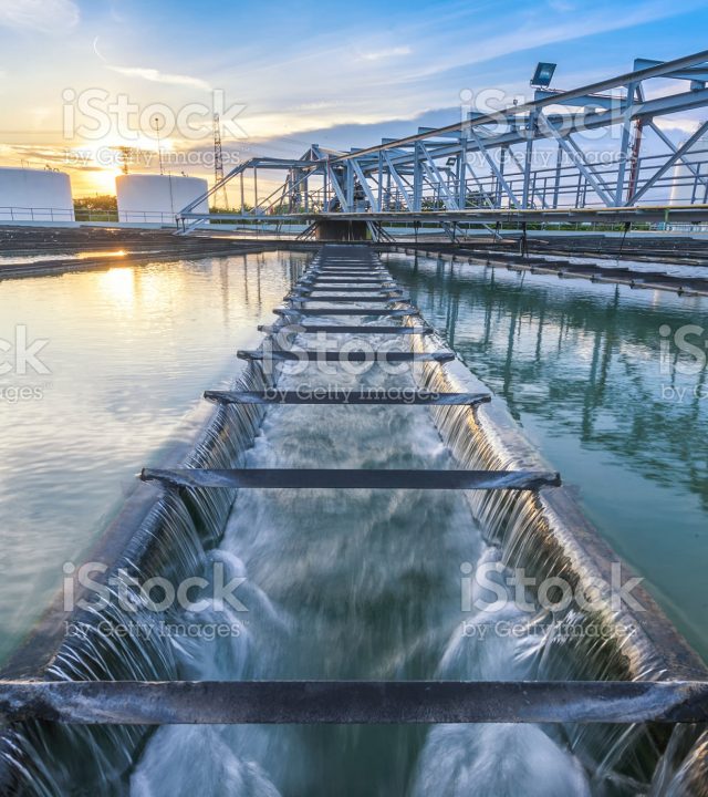 Water Treatment Plant process at sunset